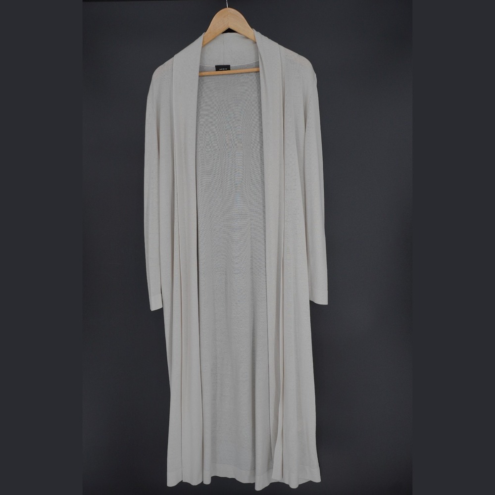 Akris Open Long Cardigan Womens 10 Beige Silk Cotton Minimalist Lightweight